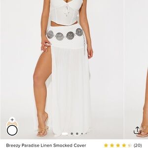 White Linen Smocked Cover-Up Skirt